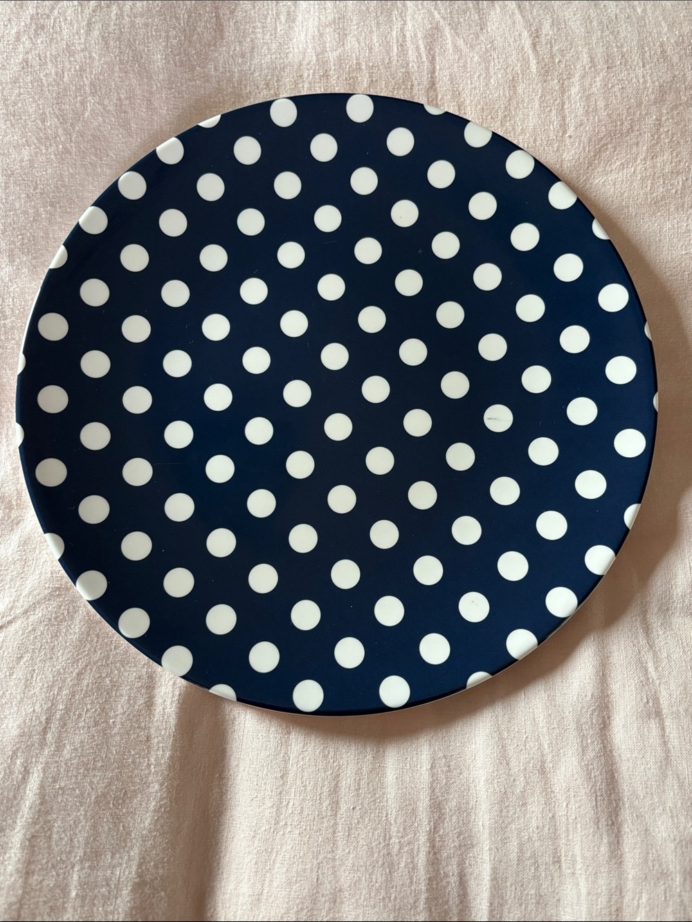 2 Kate Spade Melamine NOT plastic Navy Blue Polka Dot Dinner Plates White Dots